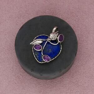 sterling silver lapis & amethyst heart pendant